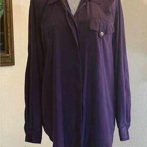 Women's Deep Purple Long Sleeve Button-Front Blouse